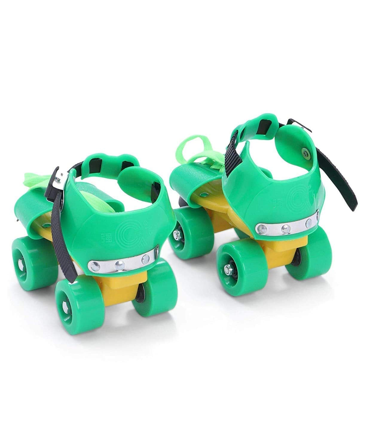 Adjustable 4 Wheel Skating Shoes for Boys/Girls Roller Skates with Front Break Inline Skating Shoes Suitable for Age Group 7 to 15 Years (Green & Yellow)
