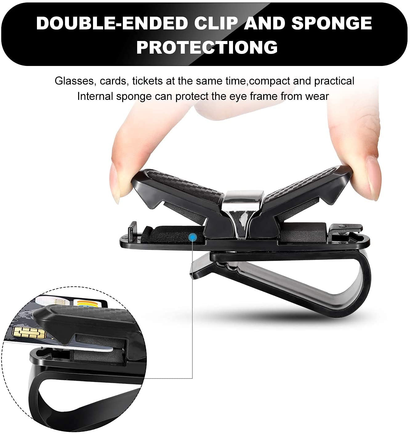 Car Sunglass Holder Clip | 180° Rotating Sun Visor Eyeglasses Storage Mount with Card Ticket Clip | Universal Fit for All Cars – Black & Silver