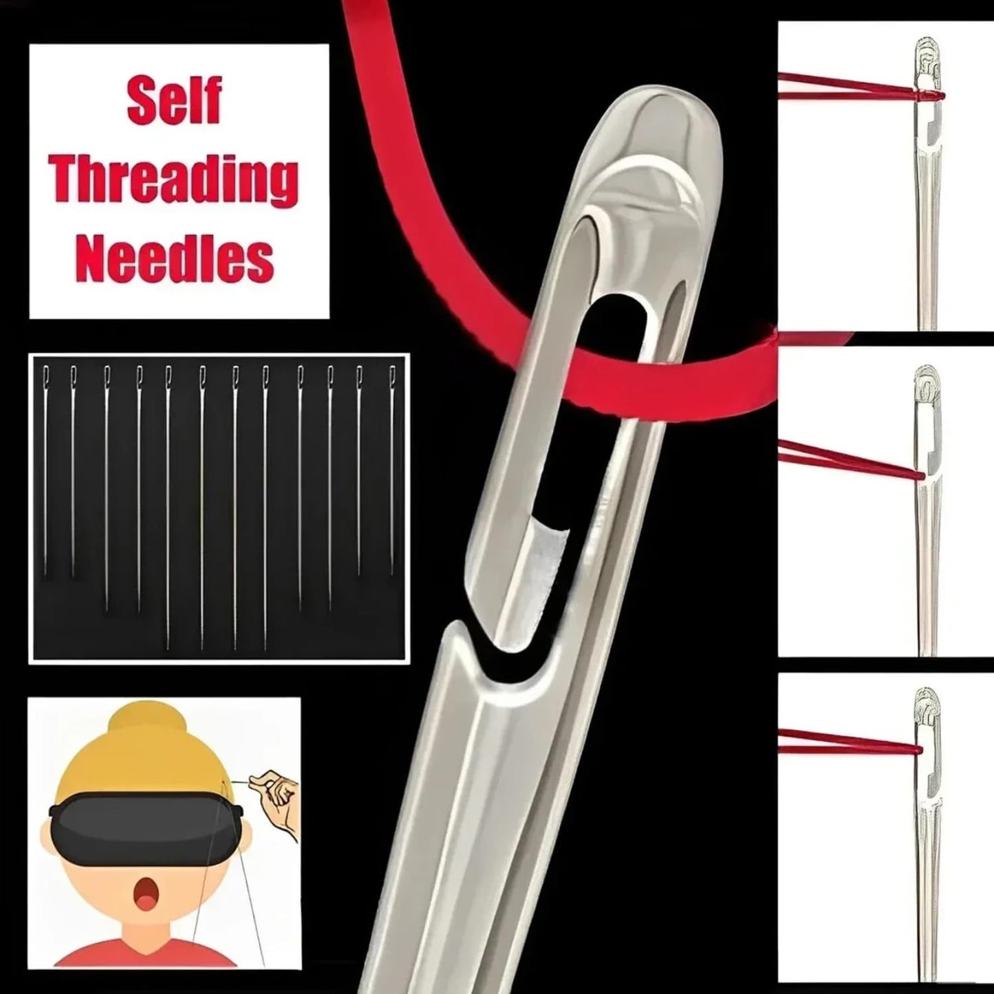 30 PCS Self-Threading Needle Set with Wooden Storage Case – Easy Thread Quilting & Sewing Needles