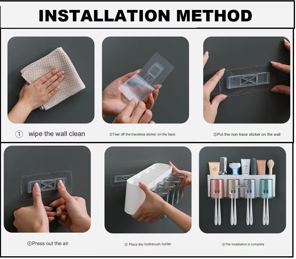 Plastic Toothbrush Holder Wall Mounted, Toothbrush Holders For Bathroom, Brush Holder For Bathroom Wall Mounted, Bathroom Organizer Toothbrush Holder Wall Mounted, Tooth Brushes Holder, for Bathroom, Brush Holder for Bathroom Wall Mounted (4 Cup)