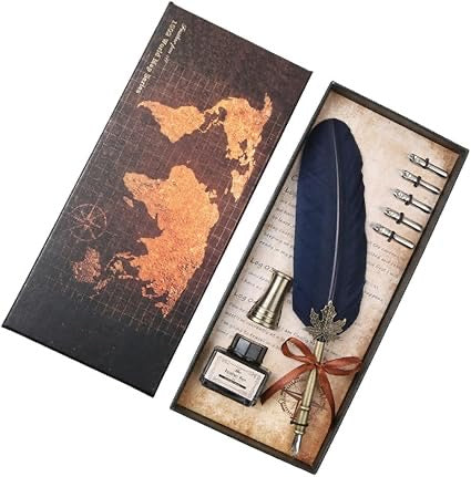 Feather Quill Pen Vintage Feather Dip Ink Pen Set Copper Pen Stem Writing Quill Pen Calligraphy Pen As Christmas Birthday Gift Set