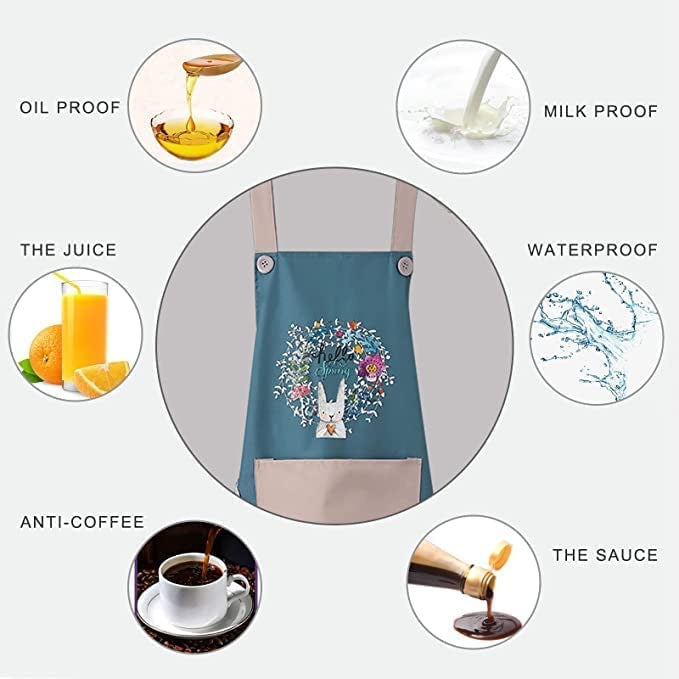 Cute Kitchen Apron Cooking Apron for Women Couple Waterproof with Pocket and Hand-Wiping Area Apron for Cooking, BBQ, Kitchen, Garden