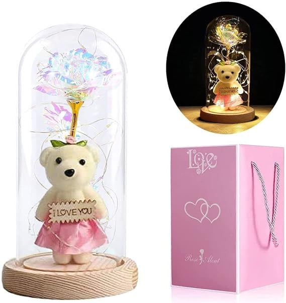 Galaxy Forever Rose in Glass Dome – Light-Up Eternal Crystal Flower with LED Glow | Romantic Gift Box for Valentine’s, Birthday, Anniversary & Special Occasions