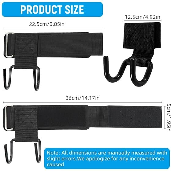 Weight Lifting Hooks for Enhanced Grip Strength, Metal Dual Hook Deadlift & Pull-Up Wrist Support, Adjustable Hook and Loop Closure, Assisted Gym Straps for Men & Women, Black (1 Pair)