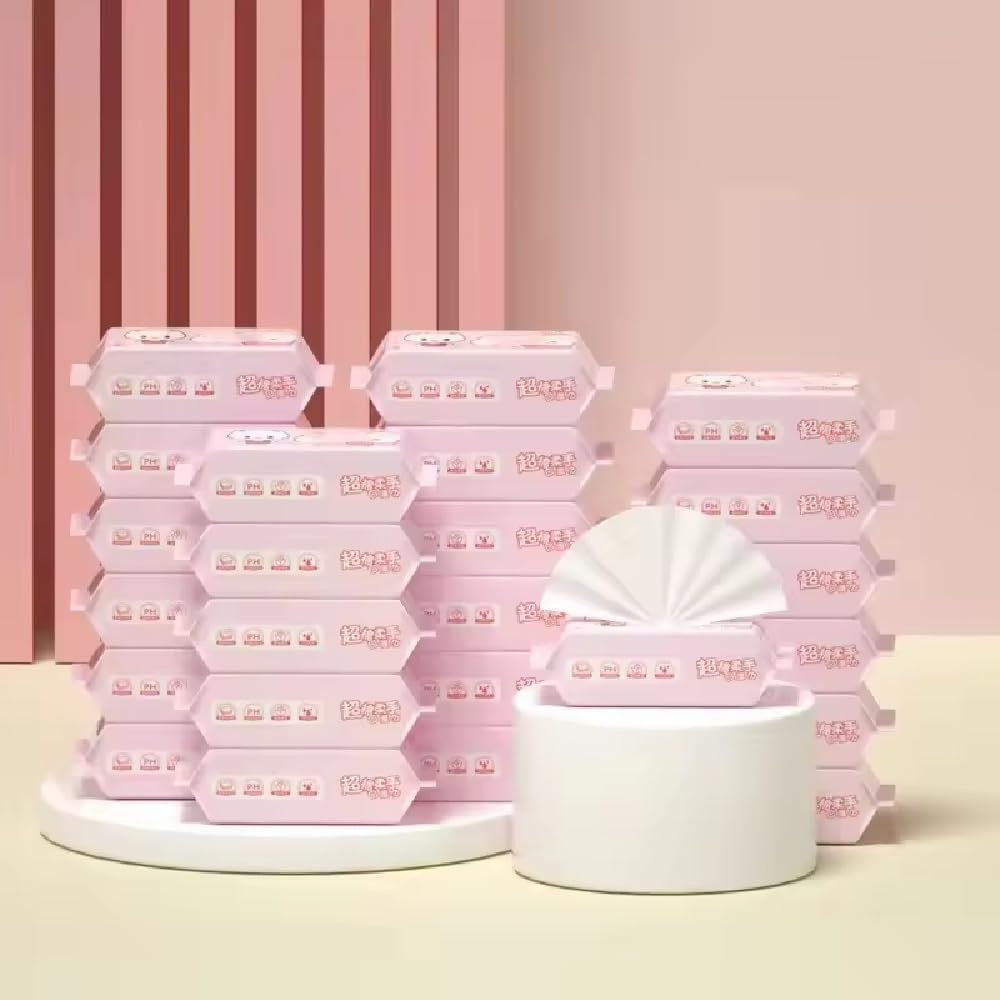 Mini Baby Wipes Disposable Portable Pocket Water Wipes Baby Skin Care Wet Tissue Travel Children Baby Hand & Face Baby Sanitizing Cleansing/Moisturising Wipes For Fresh (64 Wipes Pack)