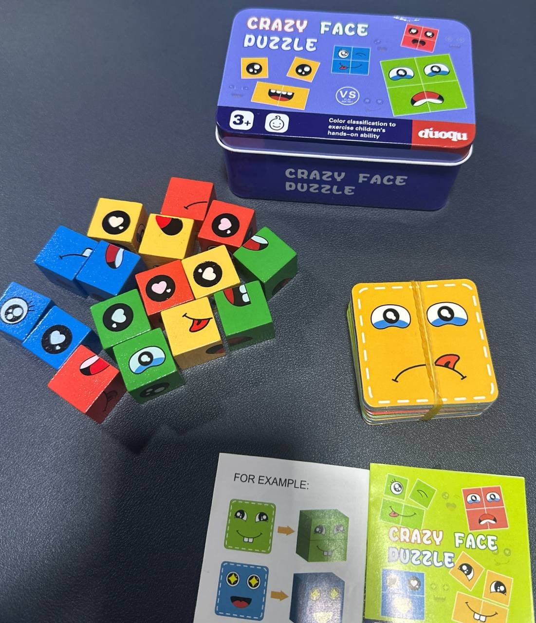 Kids Face Changing Magic Cube Puzzle for Kids, Rubik's Cube Face Expression Toy 16 Wooden Puzzles & 72 Playing Cards Expression Matching Emoji Educational Toy