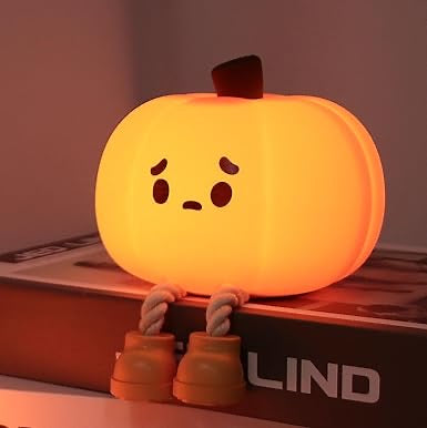 Pumpkin Night Light - 3 Level Dimmable Cute, Silicone Nursery Nightlight For Kids, Rechargeable Bedside Tap Led Lamp, Funny Office Desk Decor & Gift