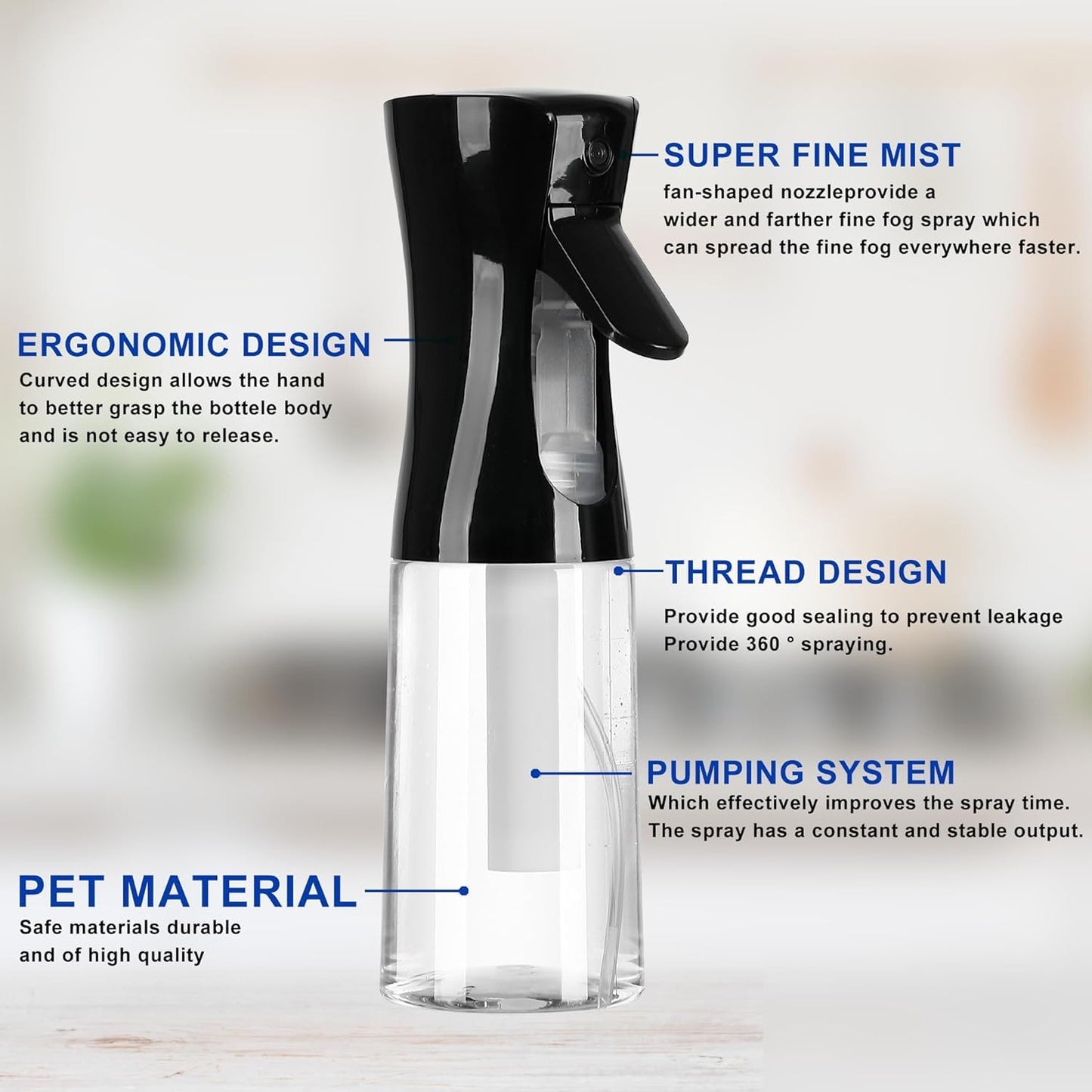 300ML Continuous Water Mist Sprayer – Multi-Purpose Fine Spray Bottle for Salon, Kitchen, Garden & Home Use