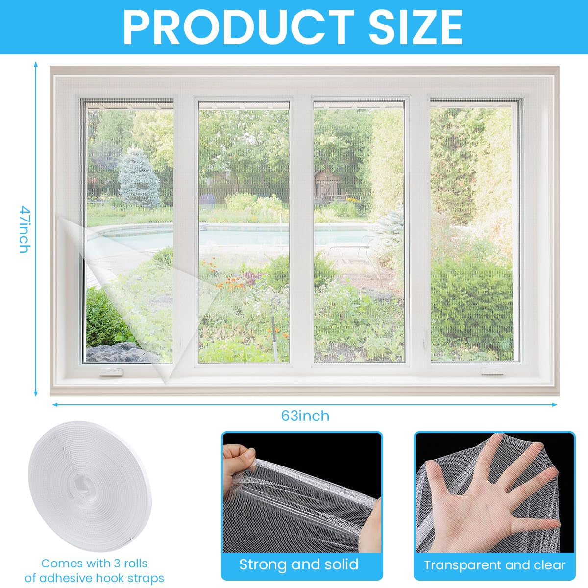 Nylon Window Screen Mesh with Self-Adhesive Tape – 150x150cm Washable & Cut-to-Size Insect Net