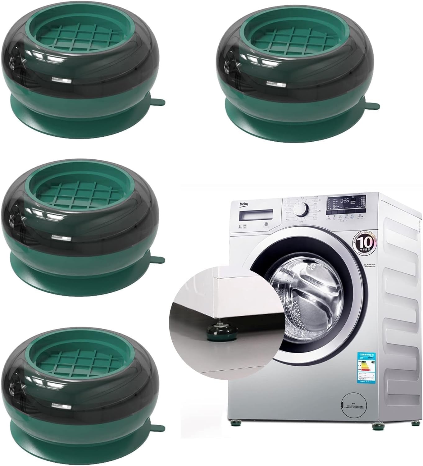 Washing Machine Pads - Shock & Noise Cancelling Support, Reducing Anti Slip Anti Vibration Feet Pads, Anti-Walk Dryer Washer Pads (4pcs Pack)