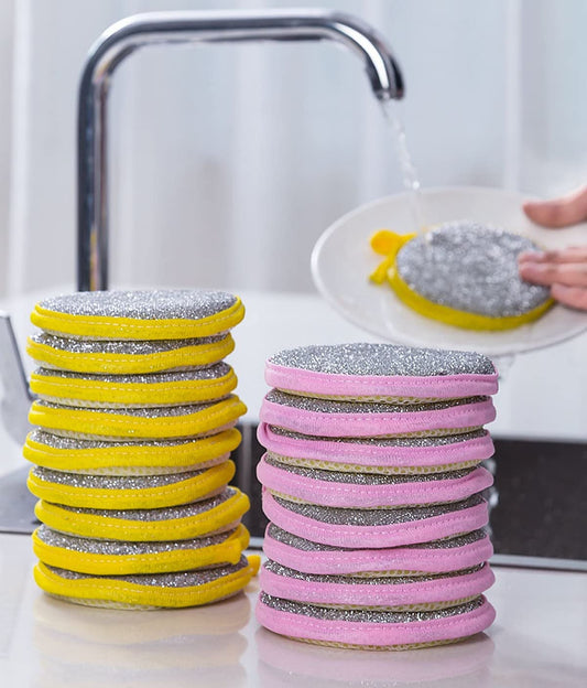 2-in-1 Dishwashing Scrub & Sponge – Non-Scratch, Durable (Pack of 5)