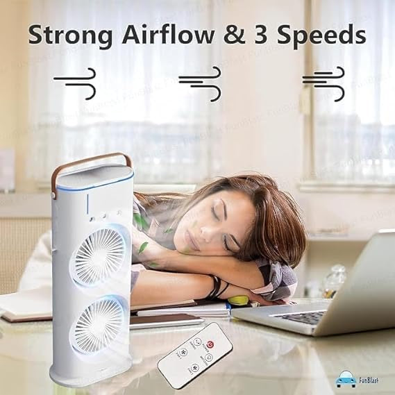 3-in-1 Portable Mist Fan – Dual-Sided Air Cooler, Humidifier & LED Light | USB Rechargeable Mini Fan for Home, Office, Travel & Camping