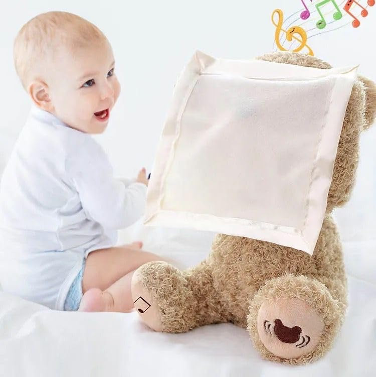 Peek-A-Boo Plush Toy - Interactive Brown Teddy Bear with Hide and Seek & Music Features, Stuffed Cartoon Toy for Kids