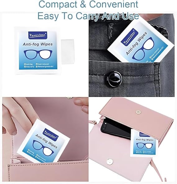 24-Hour Anti-Fog Lens Wipes – 100 Individually Wrapped Glasses & Screen Cleaners | Streak-Free, Pre-Moistened, Travel-Friendly