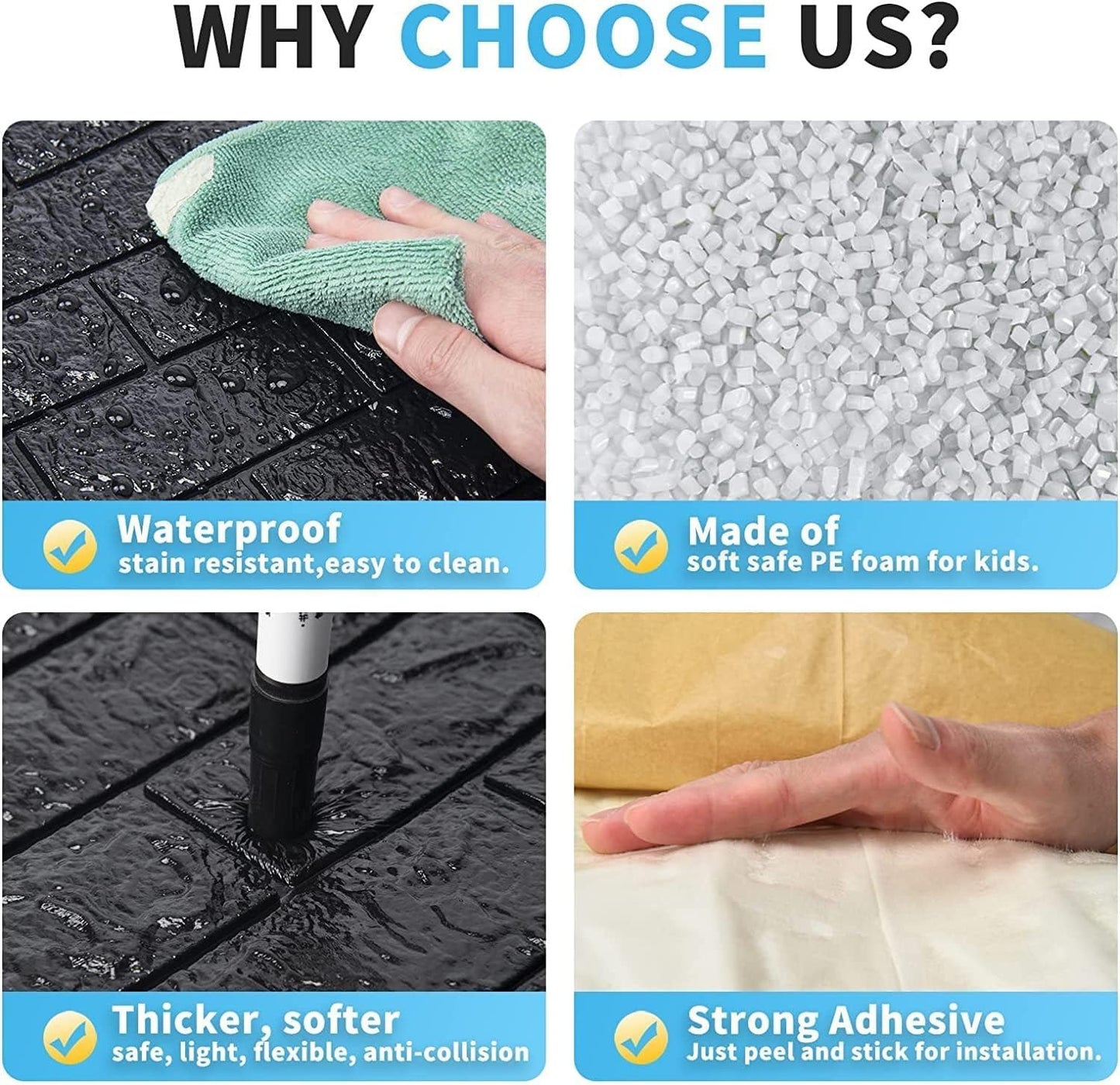 3D Black Brick Wall Stickers – Self Adhesive, Waterproof & Removable DIY Wallpaper