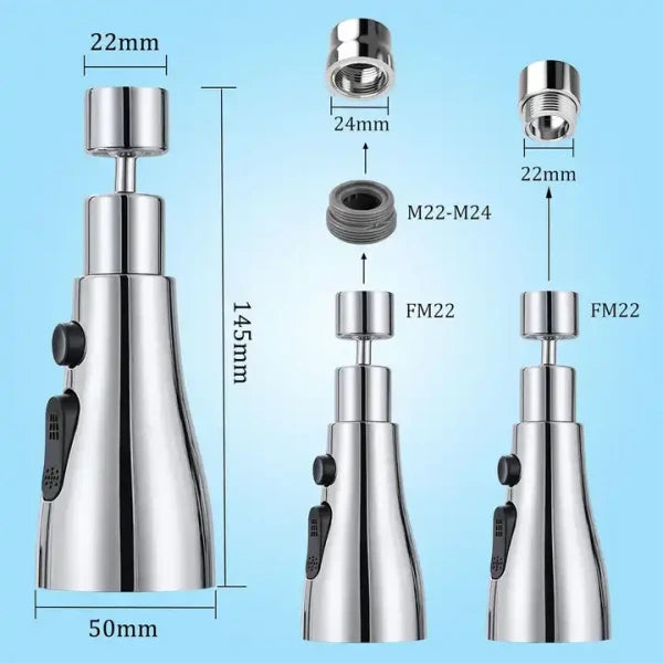 360° Rotating Movable Faucet Nozzle – 3 Mode Adjustable Splash-Proof Tap Extender