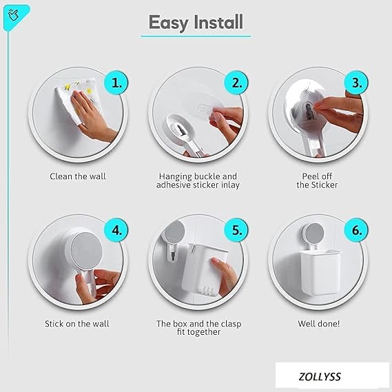 Toothbrush Holders For Bathroom, Plastic Wall Mounted Self Adhesive For Toothbrushes, Toothpaste, Shaver, Razor & Brush