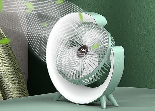 Colorful G-Shape Fan with LED Light – Quiet, Strong Wind, Rechargeable Mini Table & Desk Fan