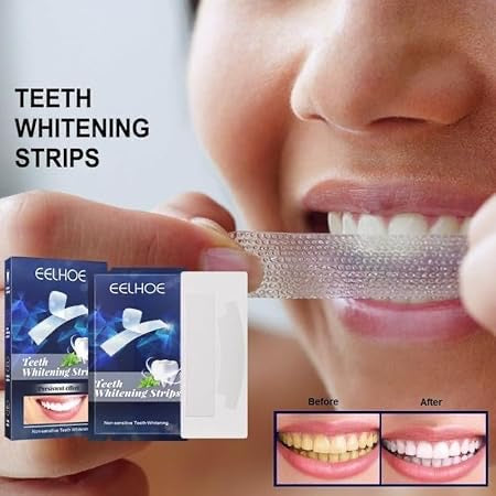 Teeth Whitening Strips, Teeth Whitening Strips for Sensitive Teeth, Enamel Safe for Whiter Teeth, 30 Minutes Fast Results, Remove Years Coffee/ Wine/Smoking Stains, Fast & Effective Teeth Whitening 7 Treatments (14 Strips)