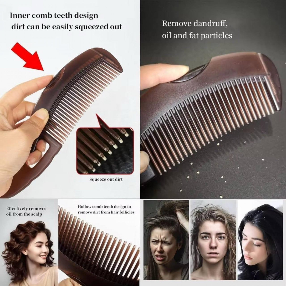 Dandruff Removal Comb – 45° Scalp Care, Grease & Flake Cleaner with Massage Effect