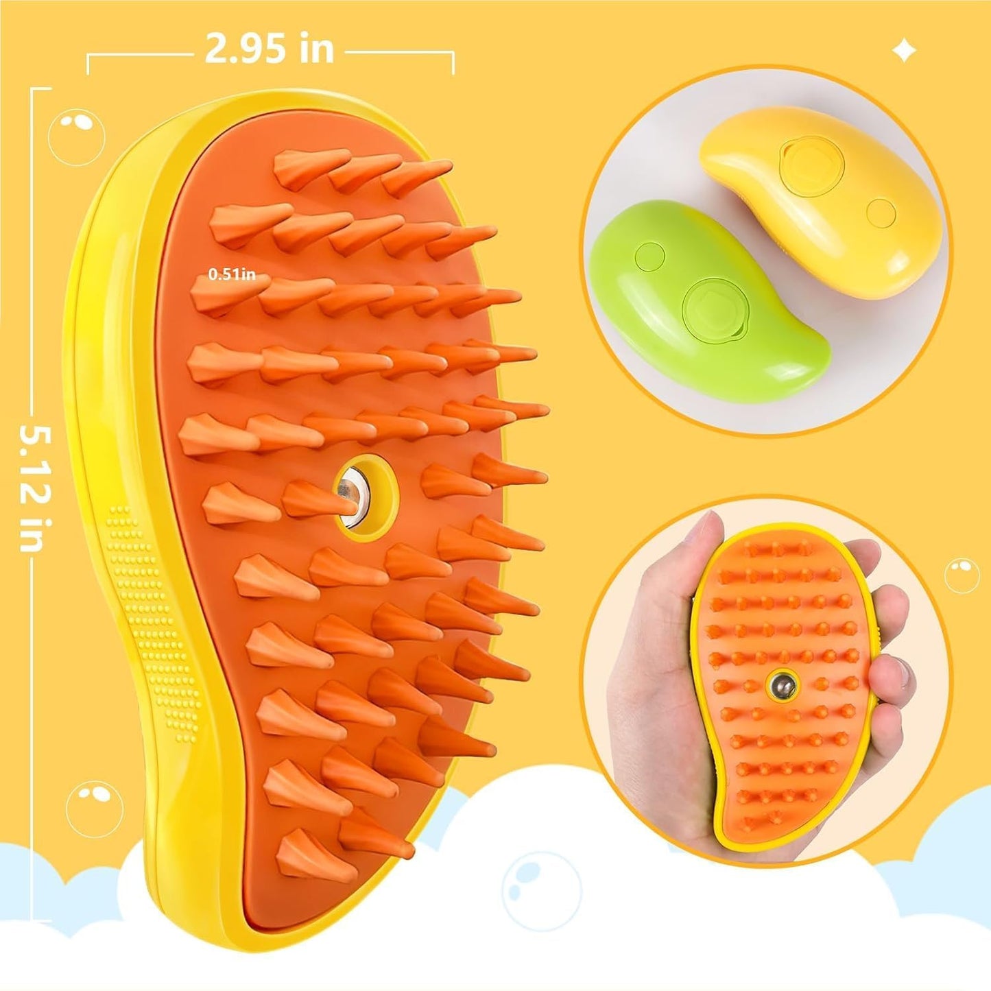 Small Mango Cat Steam Brush – Gentle Hot Steam Grooming Comb for Pets