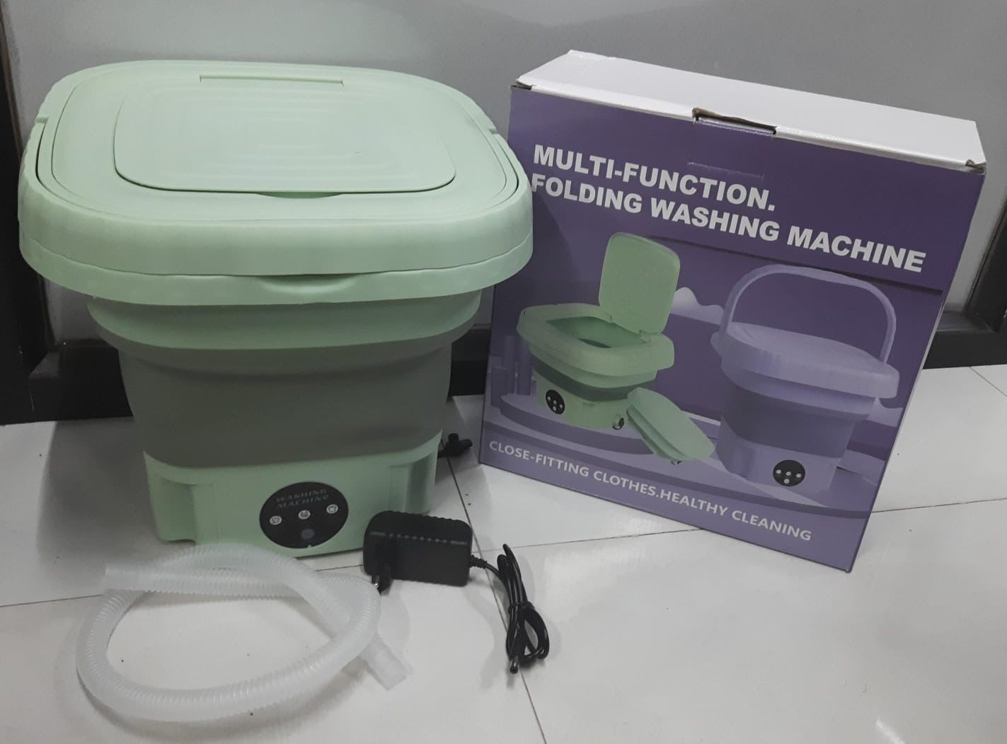 Portable Washing Machine, Automatic Mini Foldable Bucket Washer with Drainage Pipe for Underwear, Baby Clothes, Towels, Socks, 11L Large Capacity for RV Camping Travel Apartment