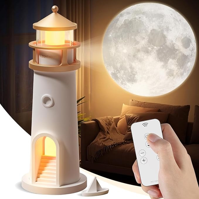 LED Lighthouse Moonlight Projector Lamp | Remote Control, Starry Night & Romantic Room Decor