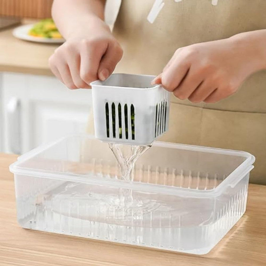 6-Grid Fridge Storage Container – Stackable Food Organizer with Drain Plate