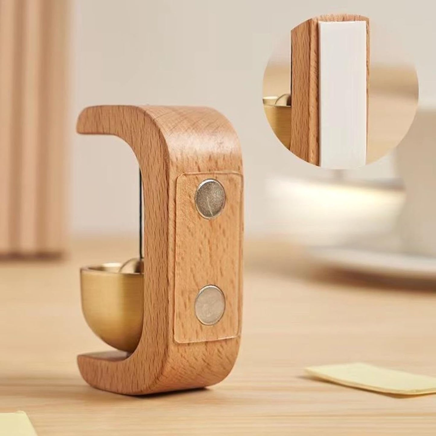 Wooden Magnetic Doorbell – Minimalist Door Chime with Brass Bell & Easy Mounting (7cm)