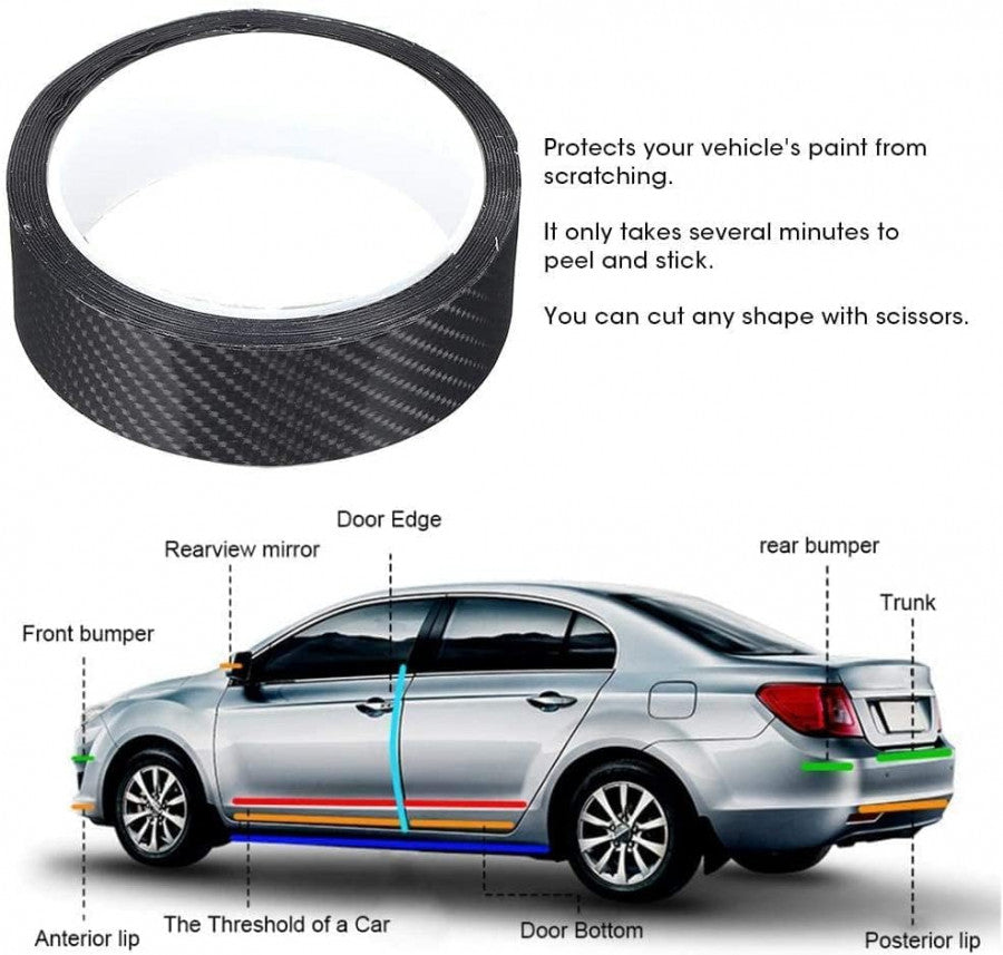 High Gloss Carbon Fiber Car Door Sill Tape (3cm) – Anti-Scratch, Waterproof Protection Film