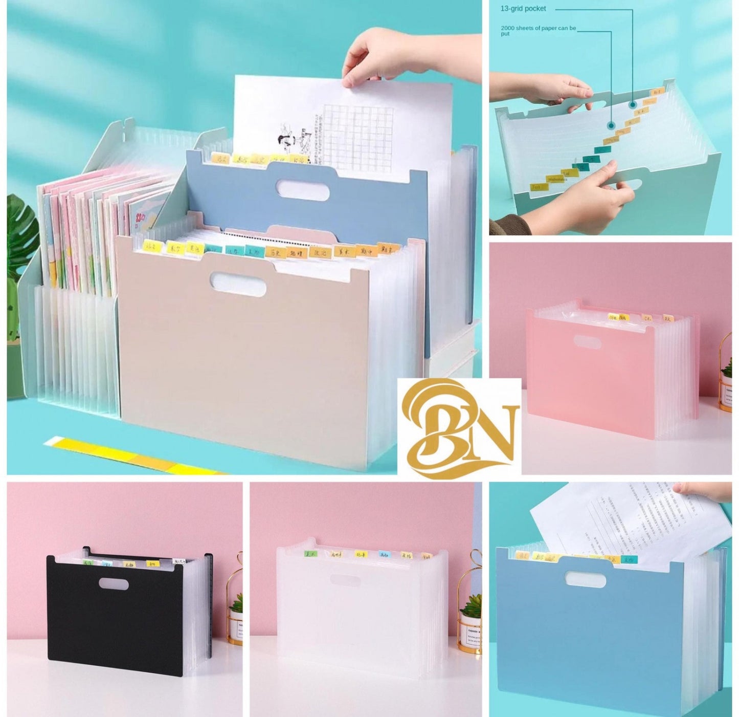 Multi-Layer A4 Folder File Bag – Expandable Document Organizer with Labels