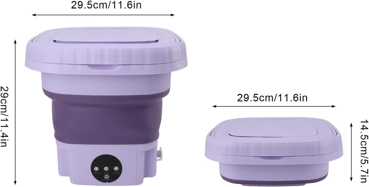 Portable Washing Machine, Automatic Mini Foldable Bucket Washer with Drainage Pipe for Underwear, Baby Clothes, Towels, Socks, 11L Large Capacity for RV Camping Travel Apartment