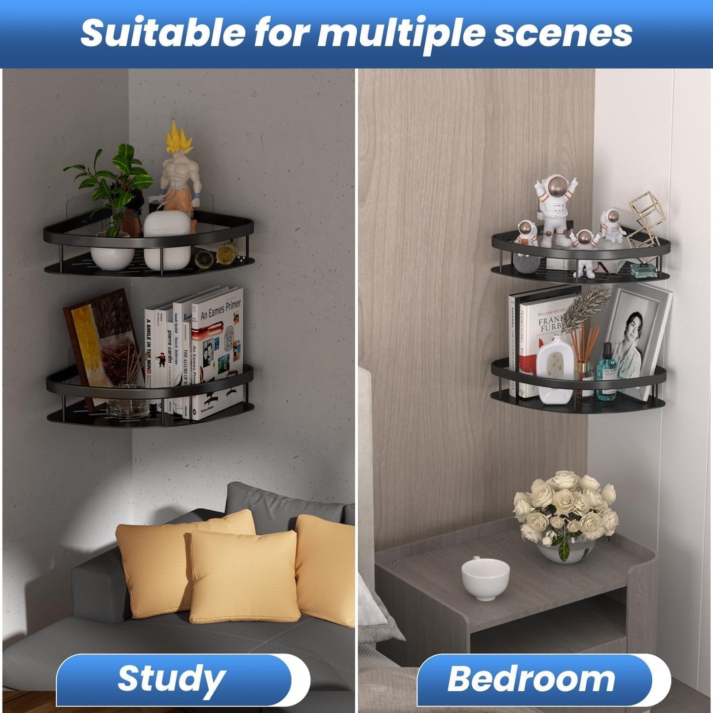 Bathroom Accessories Aluminum Heavy Duty Self Adhesive Bathroom Corner Shelf, Multipurpose Wall Mounted, Washroom Organizer (2pcs Pack)