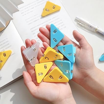 Mini Corner Clips Set – 5pcs Transparent & Colorful Triangle Page Holders | Bookmarks, Paper Clamps & File Organizers