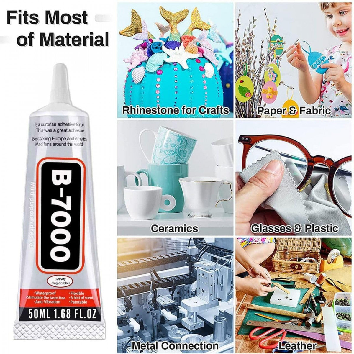 B-7000 Multi-Purpose Industrial Strength Glue – Clear, Flexible Adhesive for Crafts, Repairs & DIY