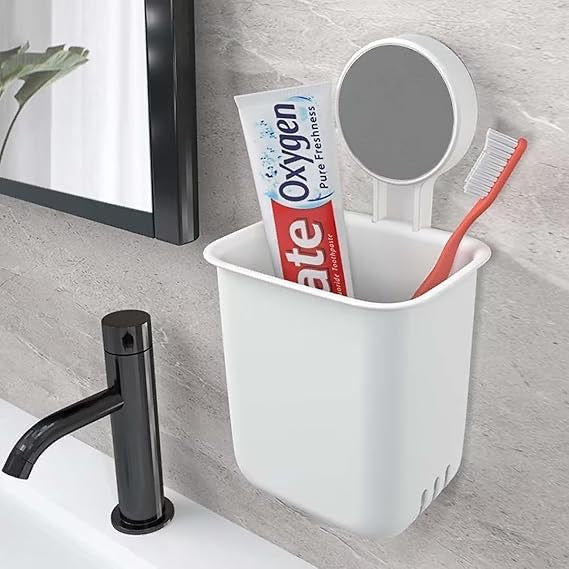 Toothbrush Holders For Bathroom, Plastic Wall Mounted Self Adhesive For Toothbrushes, Toothpaste, Shaver, Razor & Brush