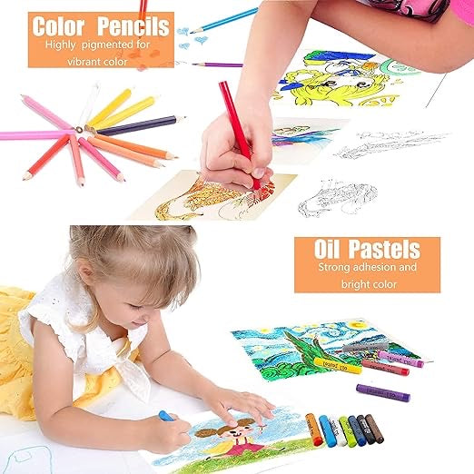 Painting Drawing Kit for Kids, Colour Set for Kids, Art Supplies Art Set Colouring Kit with Crayons Colored Pencils Acrylic Paint Mega Oil Pastels for Birthday for Girls Boys (150pcs Set)