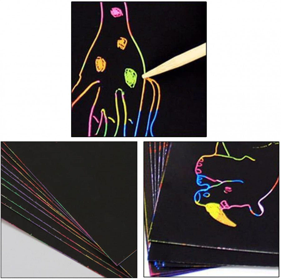 Magic Scratch Art Coloring Paper – 10 Sheets with Scratch Tool for Kids’ Creative Drawing & Craft Fun