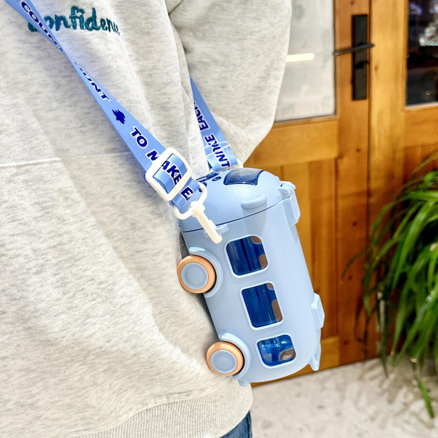 Cute Panda Bus Shaped Water Bottle for Kids – 380ml with Straw & Strap