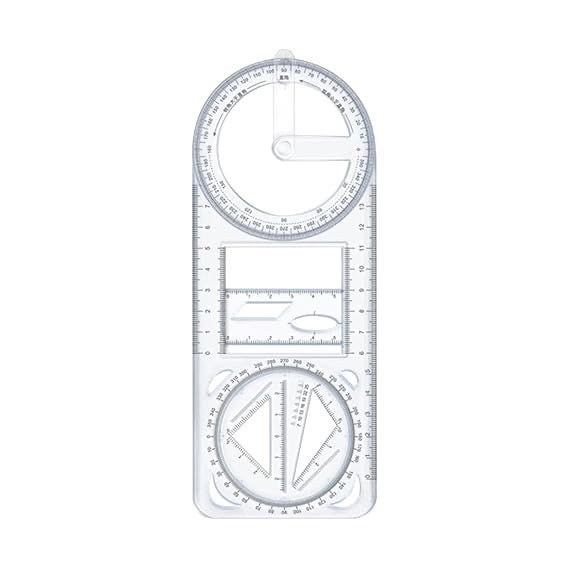 Multifunctional Geometric Drawing Ruler – Transparent Math & Design Tool with Protractor, Circle Templates & Stencils