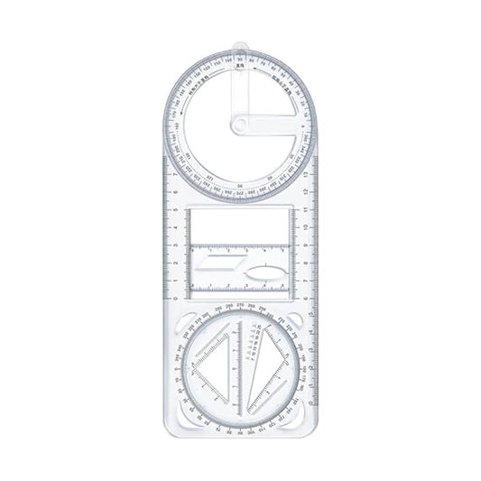 Multifunctional Geometric Drawing Ruler – Transparent Math & Design Tool with Protractor, Circle Templates & Stencils