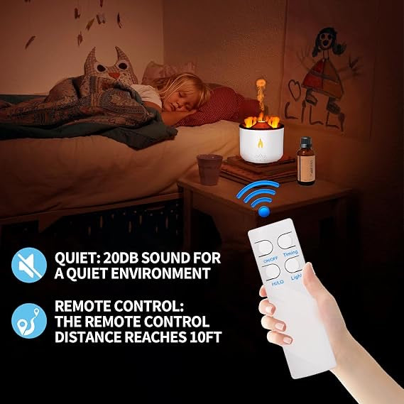 Volcano Flame Diffuser & Humidifier – Dual Mist Aromatherapy Machine with Remote, LED Lights, Auto Shut-Off | Home & Office Use