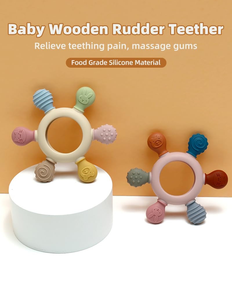 Silicone & Wood Baby Teether Ring – BPA-Free, Safe Teething Toy for Infants (3+ Months)