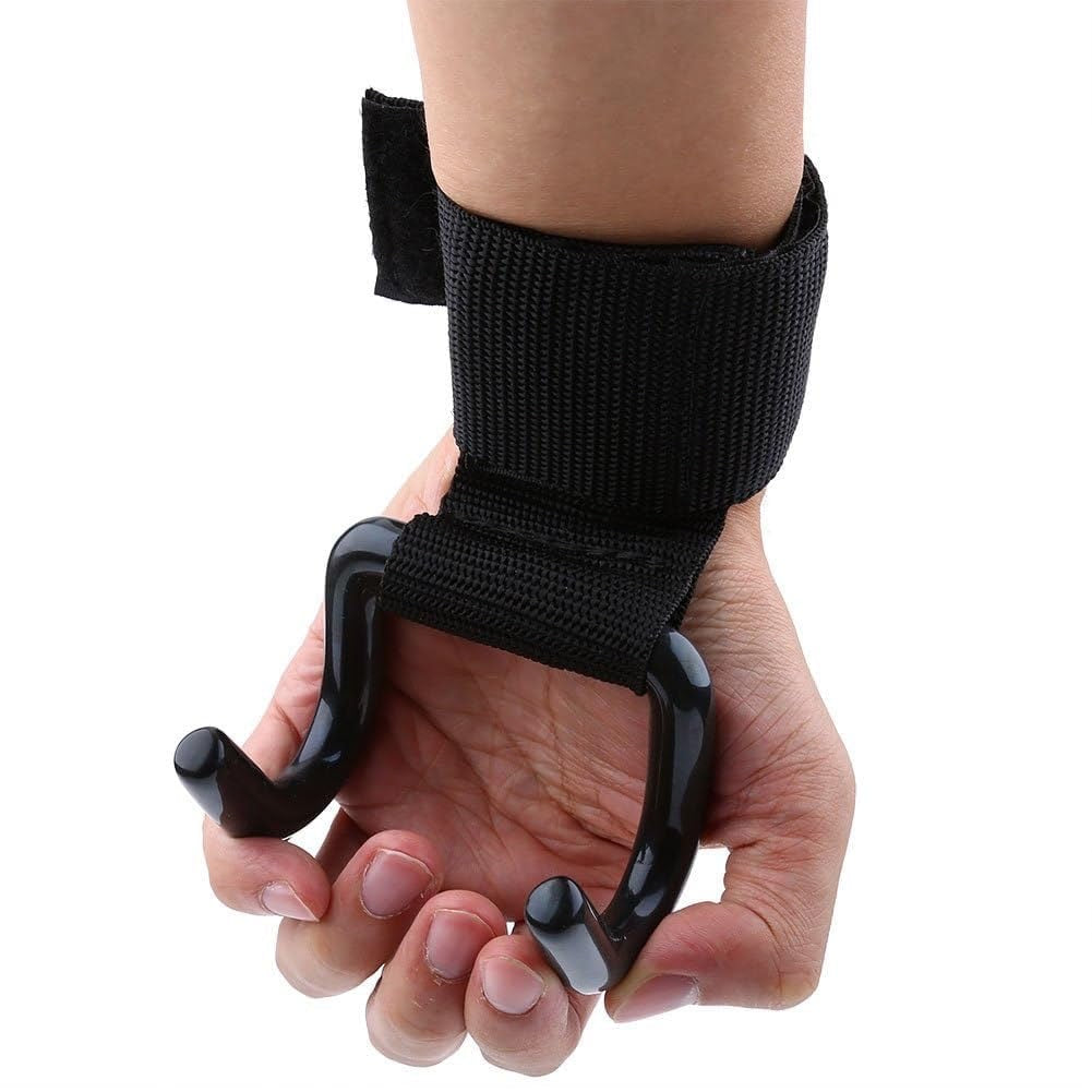 Weight Lifting Hooks for Enhanced Grip Strength, Metal Dual Hook Deadlift & Pull-Up Wrist Support, Adjustable Hook and Loop Closure, Assisted Gym Straps for Men & Women, Black (1 Pair)