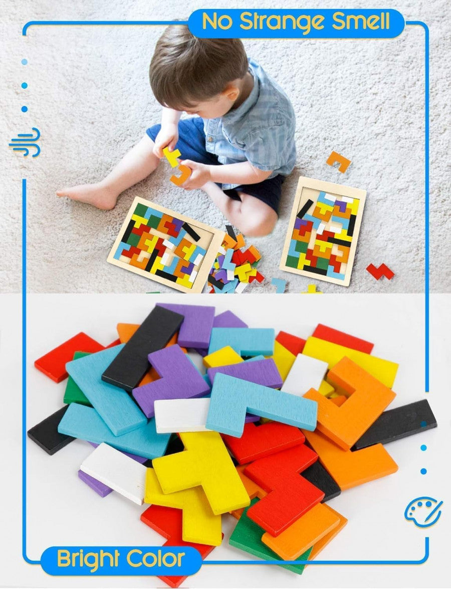 WOODEN INTELLIGENCE PUZZLE – Educational Wooden Pattern Blocks for Kids (3+)
