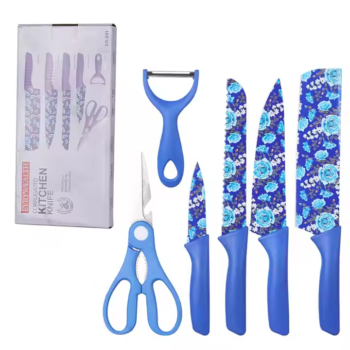 6-Piece Colorful Kitchen Knife Set – High Carbon Stainless Steel, Non-Stick Coating, Ergonomic Handles with Gift Box