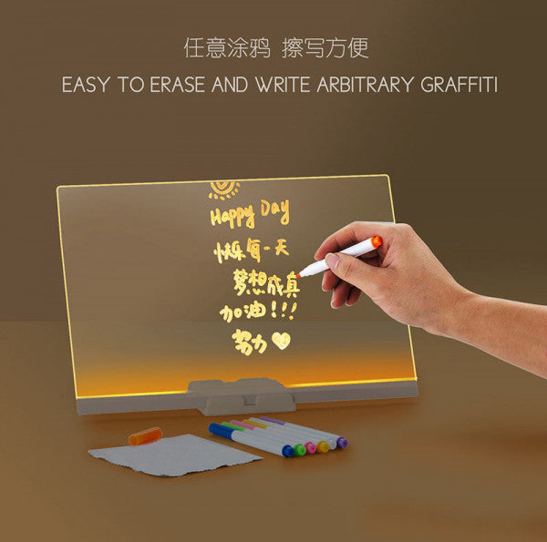 Acrylic LED Message Board – 30×20 cm | Glow Writing Board with 7 Marker Pens