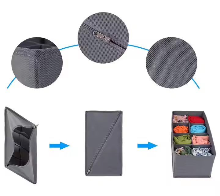 Sock Underwear Drawer Organizer Dividers, 45 Cell Foldable Fabric Dresser Closet Organizers and Storage Bins for Clothing, Baby Clothes, Bra, Panty, Scarf, Ties