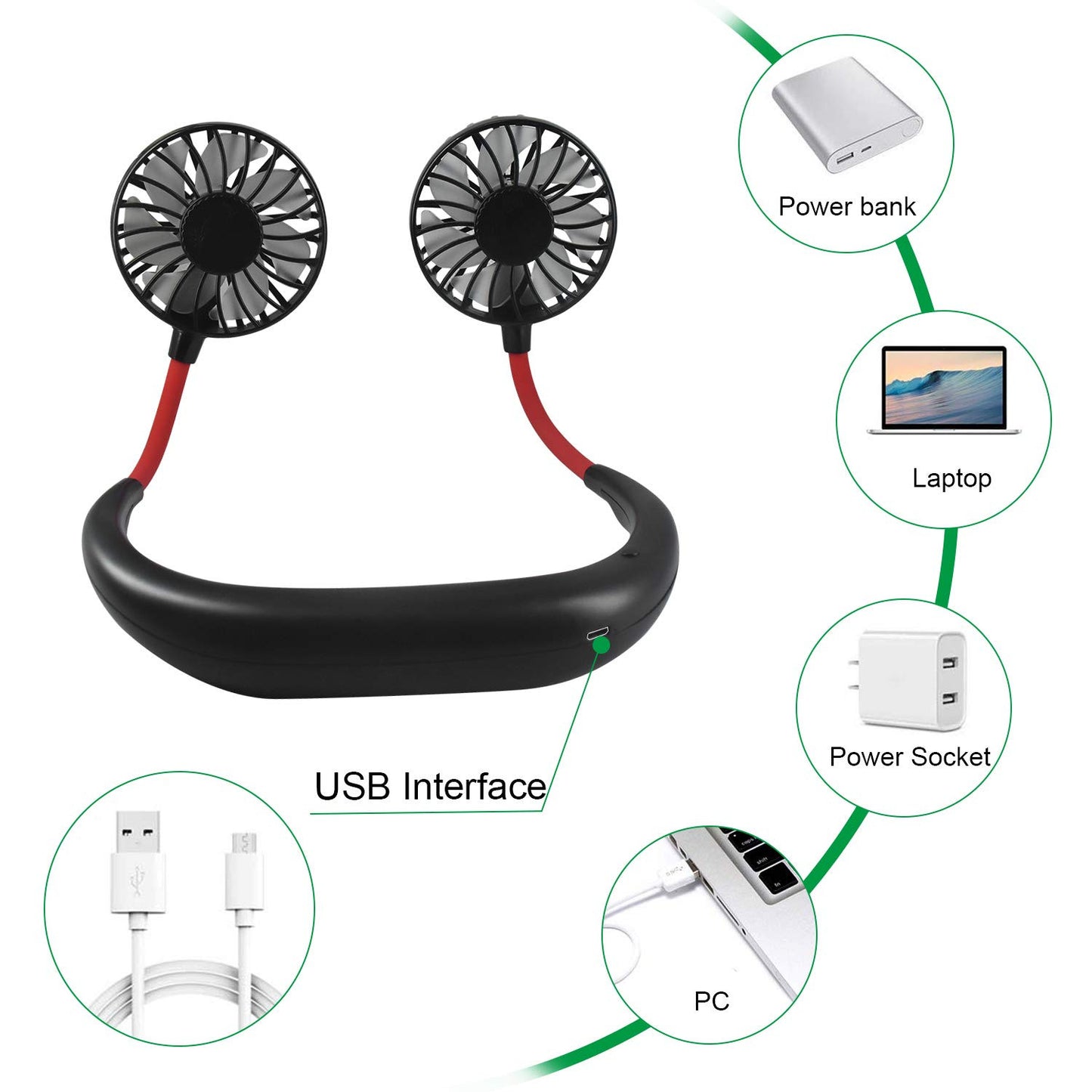 Portable Neck Fan – Hands-Free Rechargeable Dual Head Personal Cooler