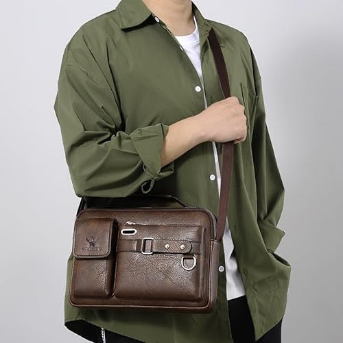 Vintage Leather Shoulder Bag for Men – Buffalo Leather Messenger Bag with Adjustable Strap & Large Storage